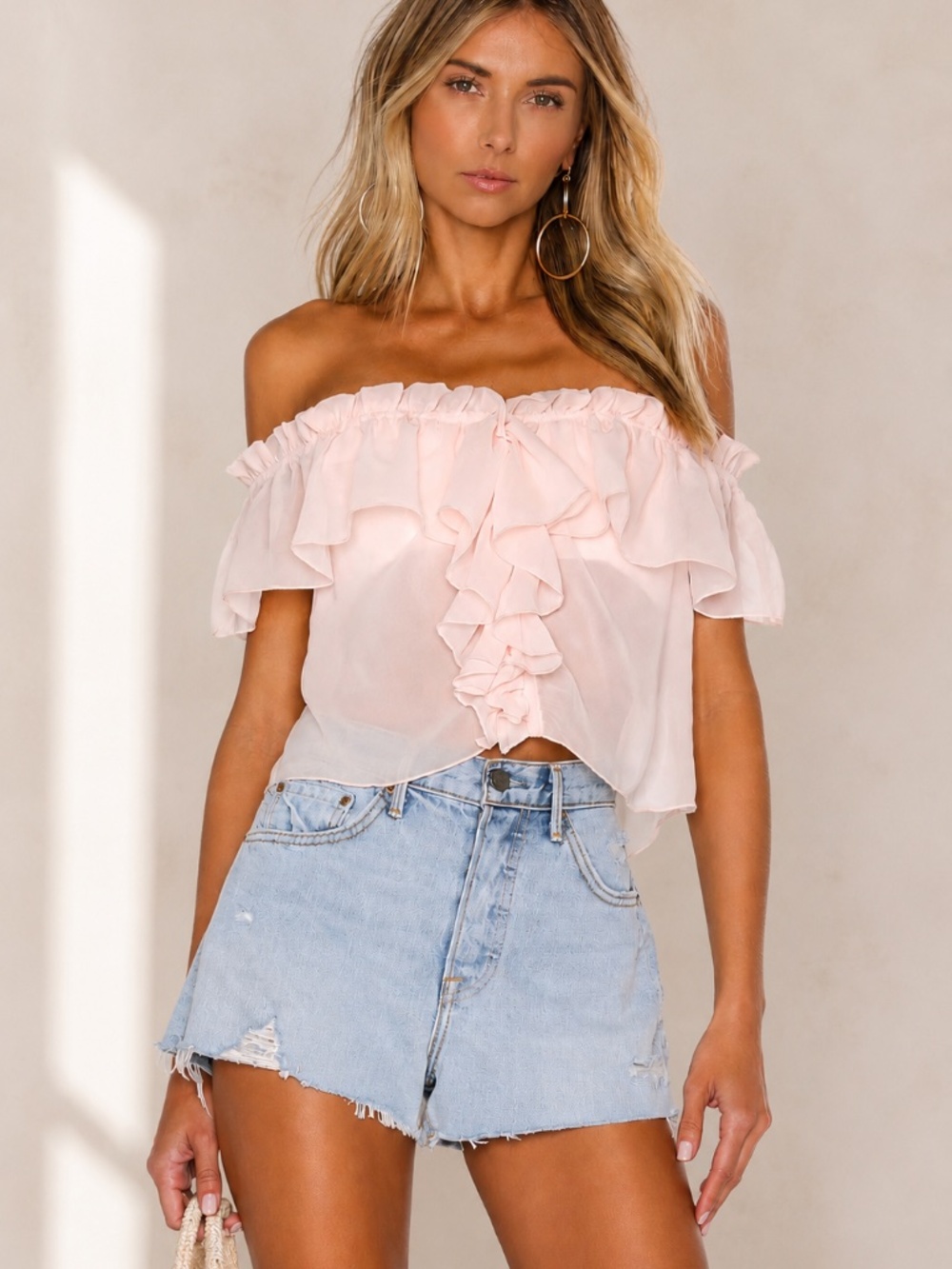 House of Harlow 1960 Garrett Blush Off-Shoulder Top Romantic Boho S